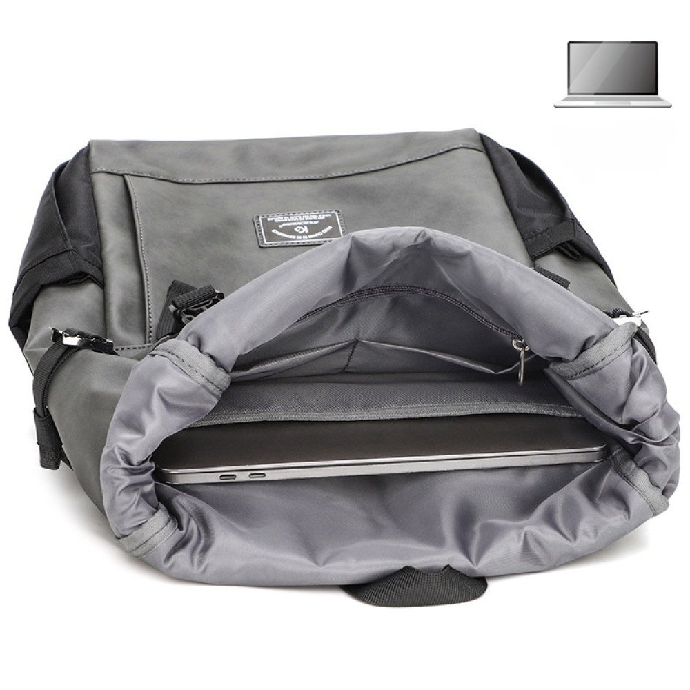 Roll top backpack 15.6 inch laptop bag faux leather backpack
