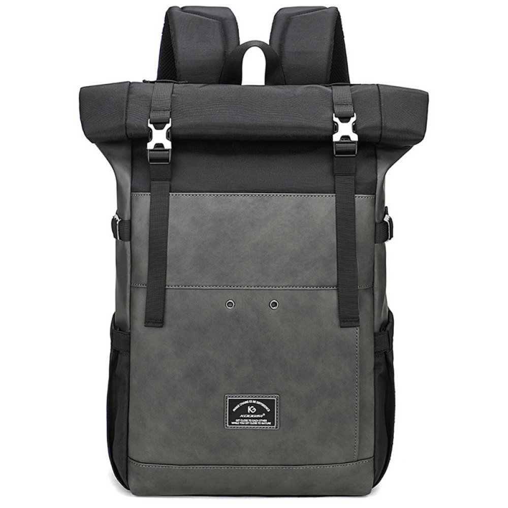 Roll top backpack 15.6 inch laptop bag faux leather backpack
