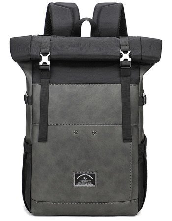 Roll top backpack 15.6 inch laptop bag faux leather backpack