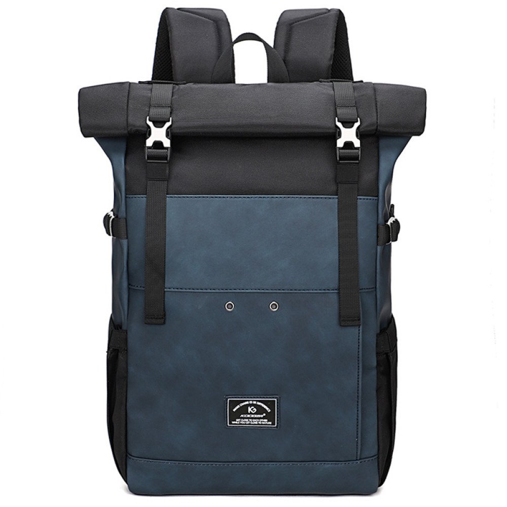 Roll top backpack 15.6 inch laptop bag faux leather backpack
