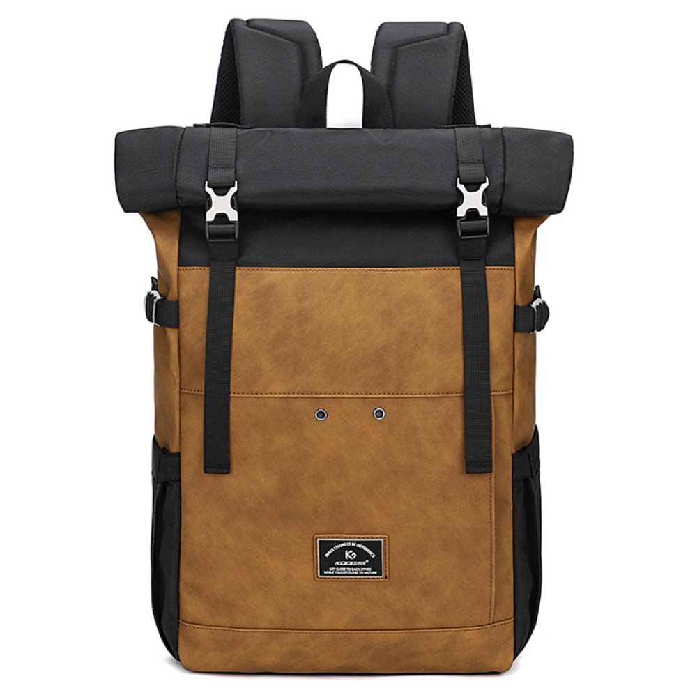 Roll top backpack 15.6 inch laptop bag faux leather backpack