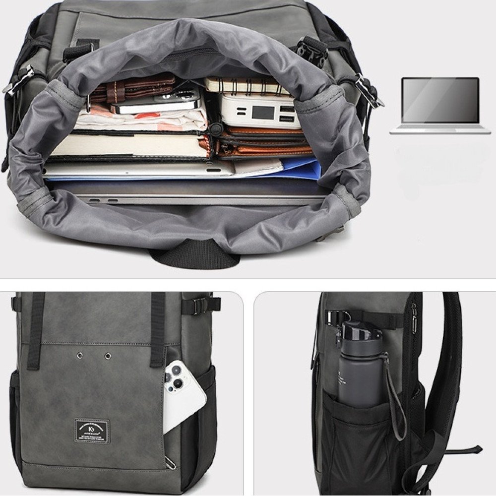 Roll top backpack 15.6 inch laptop bag faux leather backpack