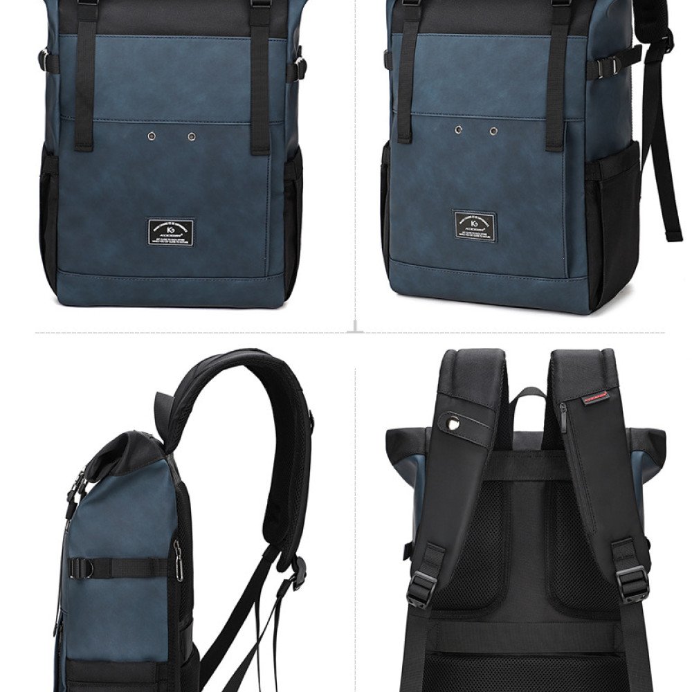 Roll top backpack 15.6 inch laptop bag faux leather backpack