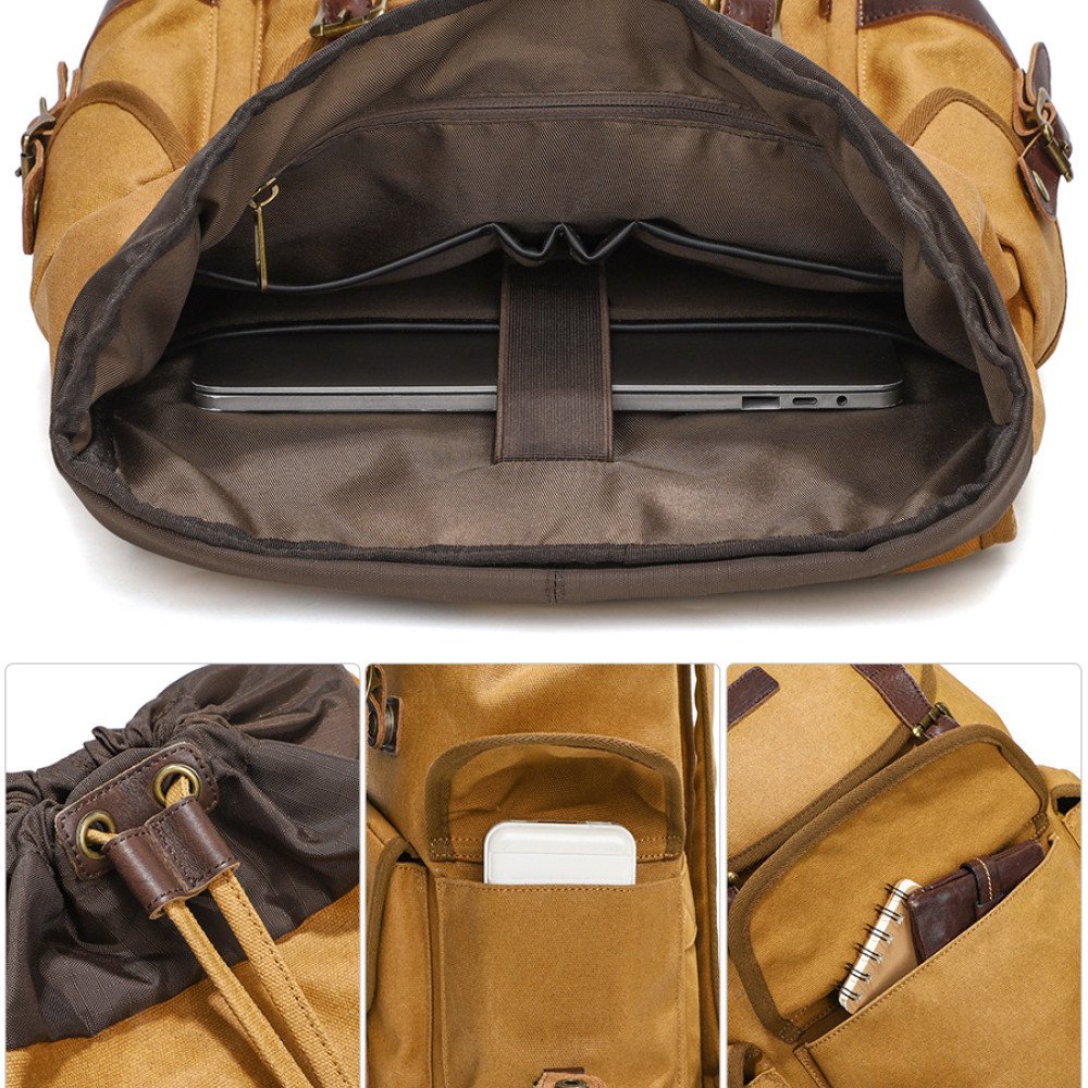 Large canvas backpack mens waxed canvas leather backpack vintage bag laptop 16 inch