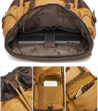 Large canvas backpack mens waxed canvas leather backpack vintage bag laptop 16 inch