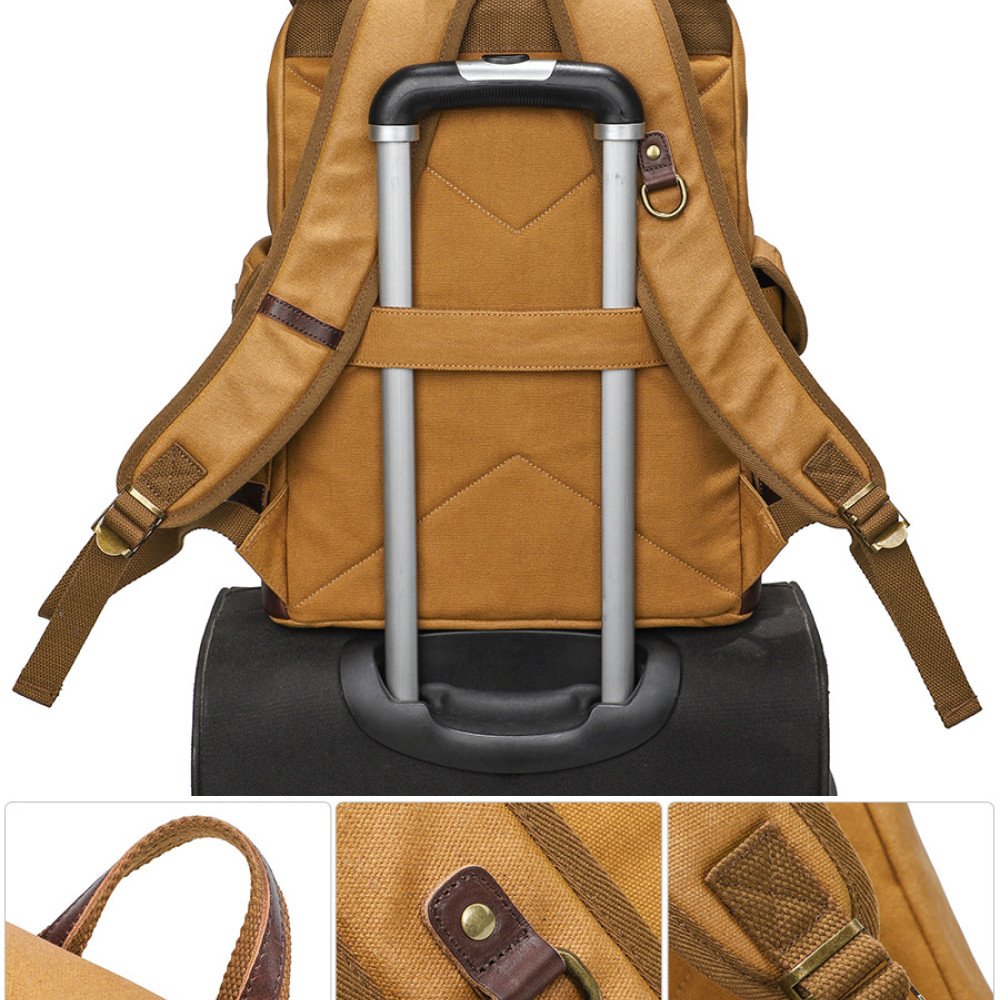 Large canvas backpack mens waxed canvas leather backpack vintage bag laptop 16 inch