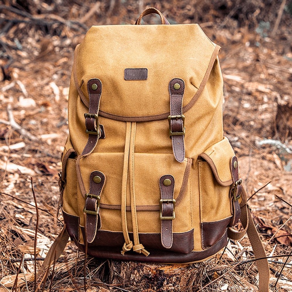 Large canvas backpack mens waxed canvas leather backpack vintage bag laptop 16 inch