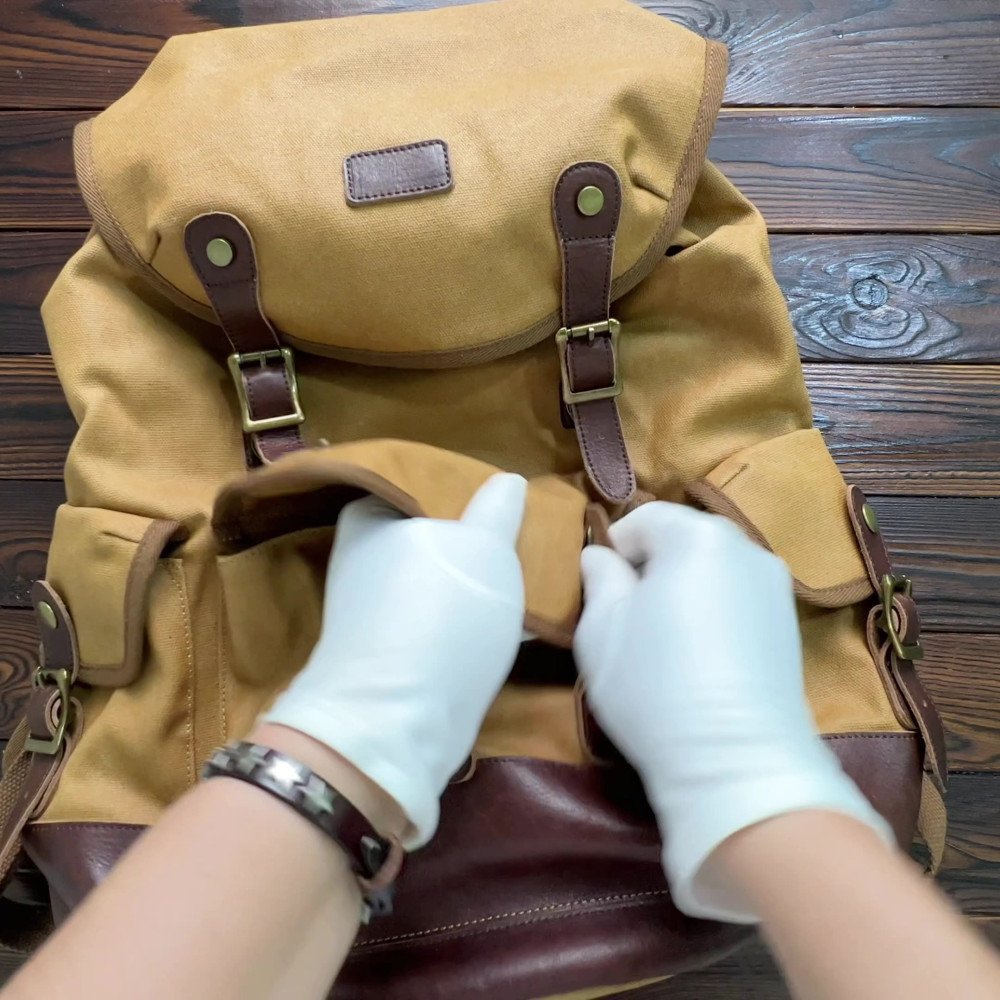Large canvas backpack mens waxed canvas leather backpack vintage bag laptop 16 inch