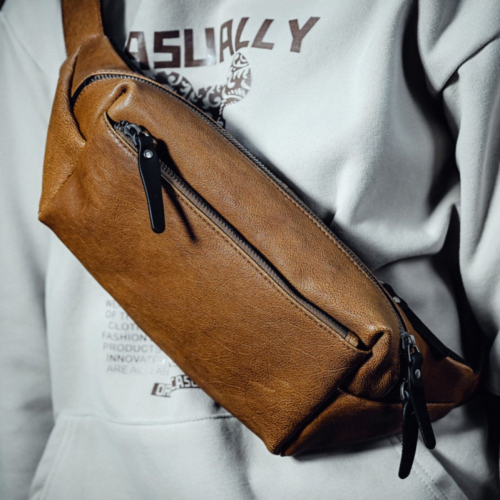 Chest bags for men black belt bag leather bum bag