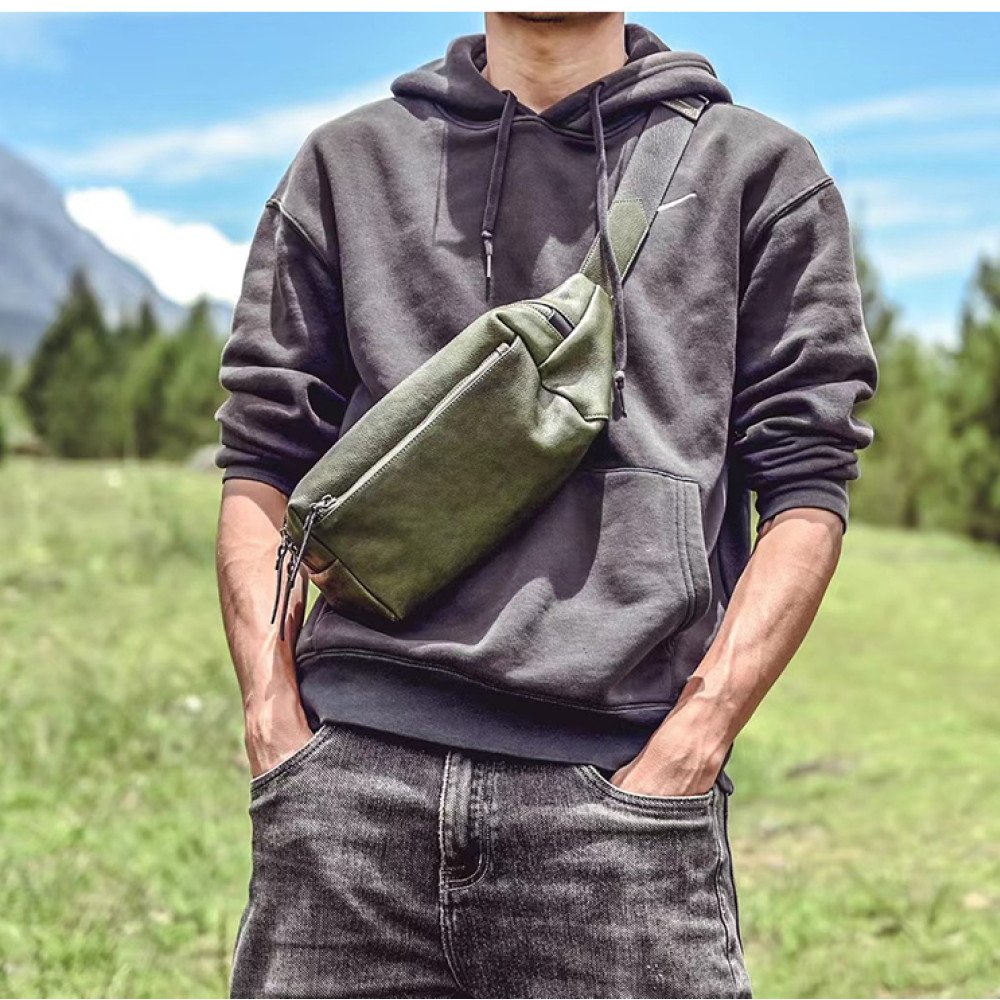 Chest bags for men black belt bag leather bum bag