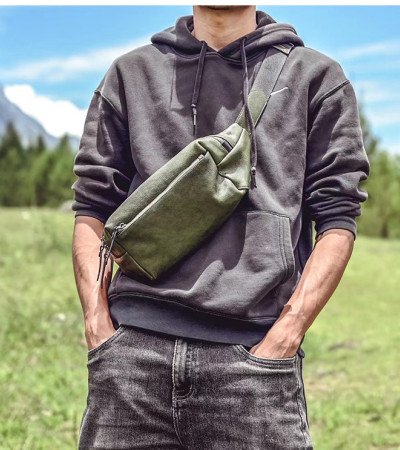 Chest bags for men black belt bag leather bum bag