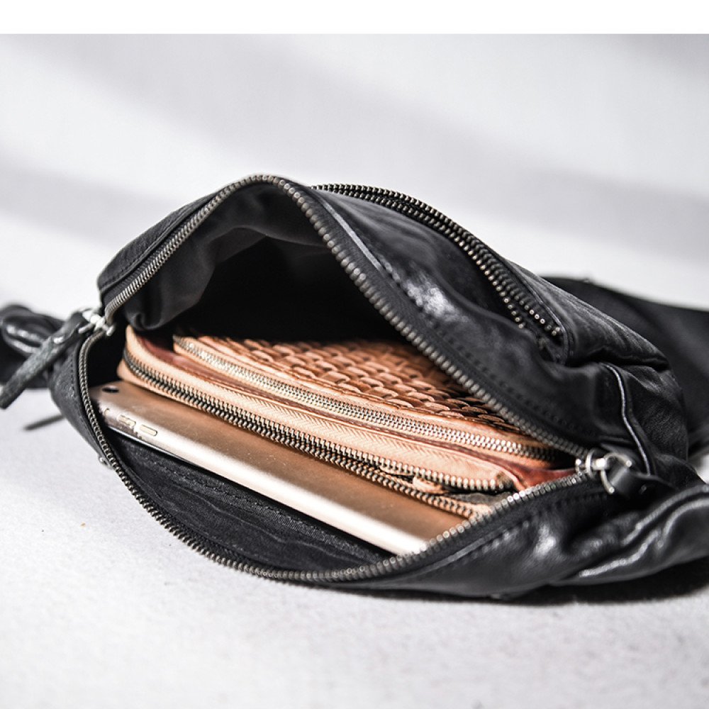 Chest bags for men black belt bag leather bum bag