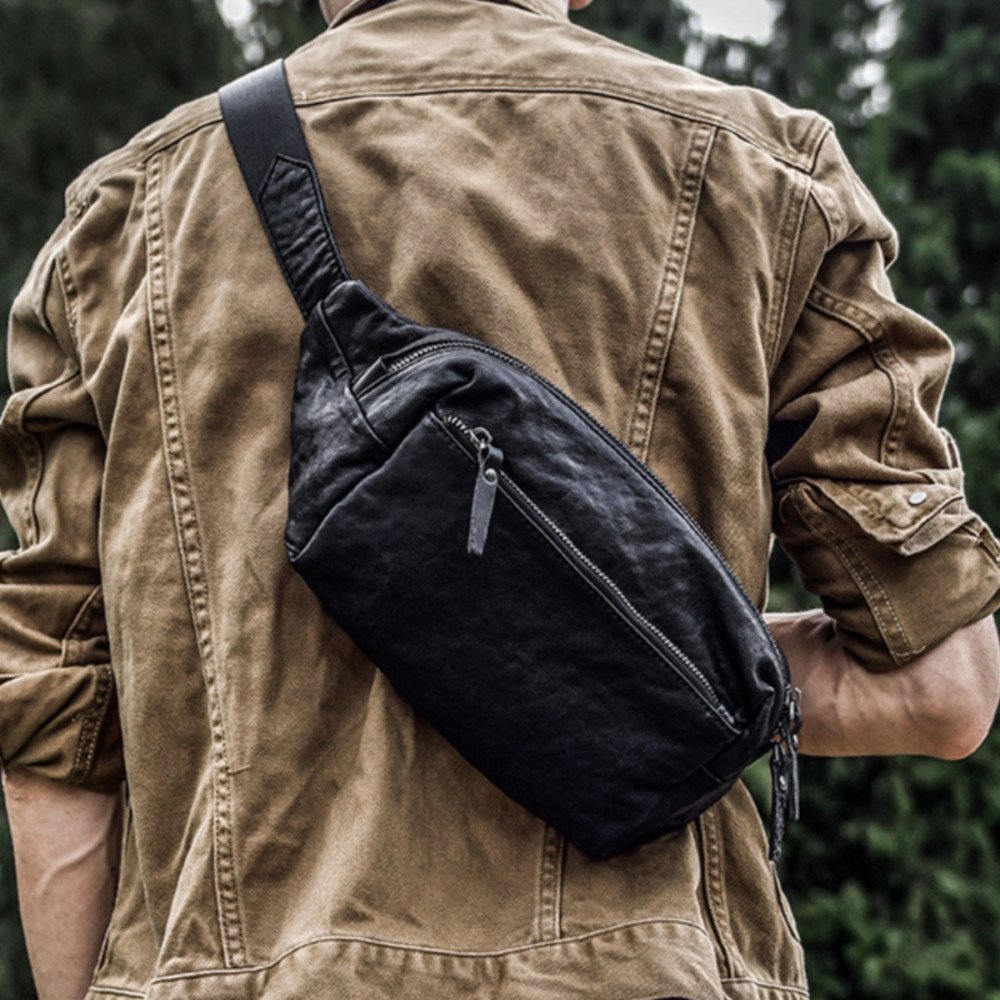 Chest bags for men black belt bag leather bum bag