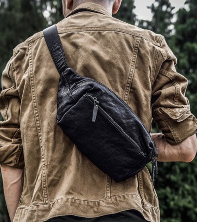 Chest bags for men black belt bag leather bum bag