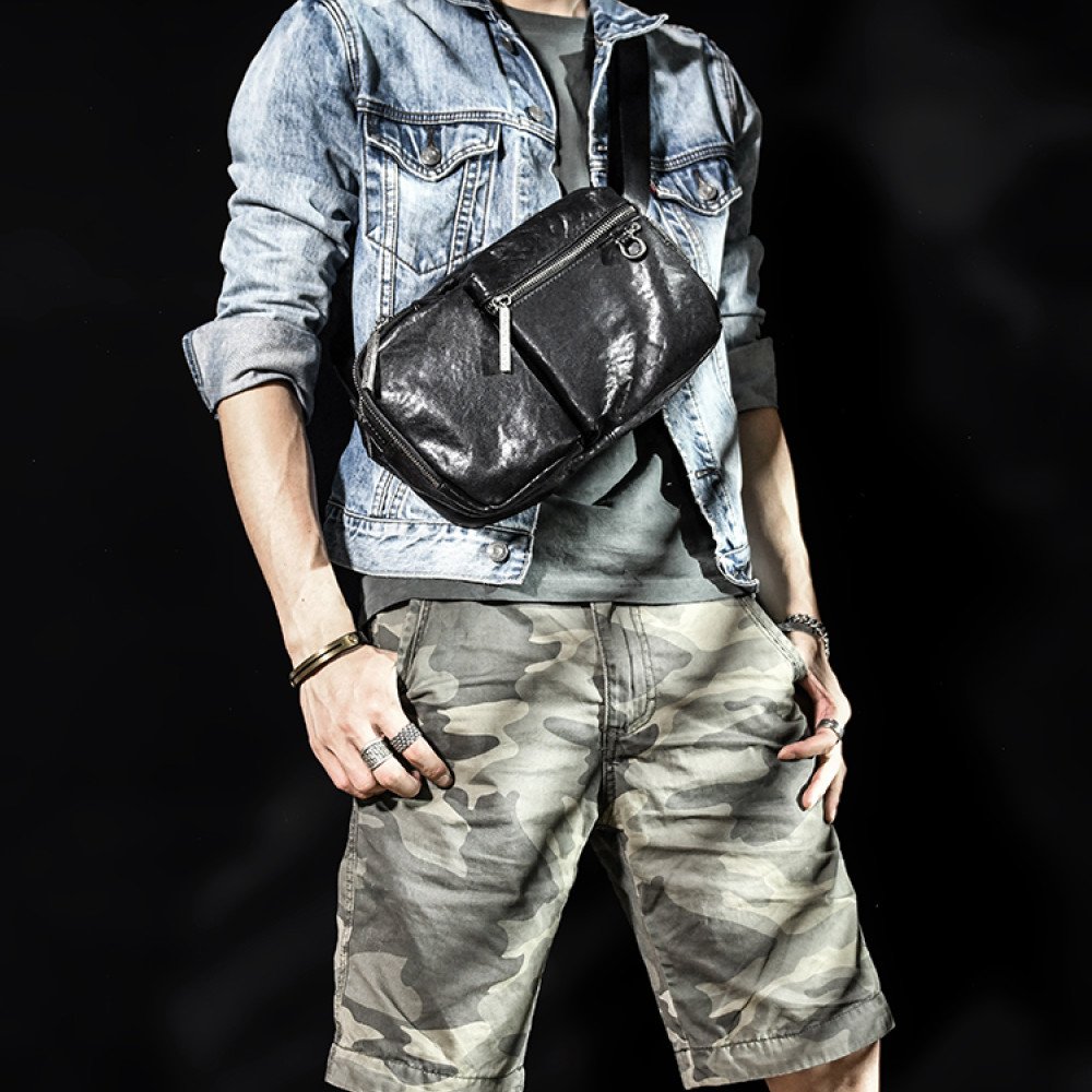 Leather crossbody bag black cross over bag mens