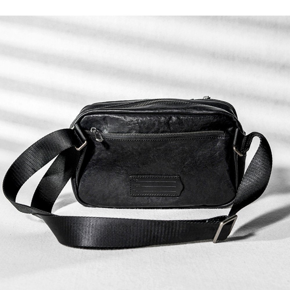 Leather crossbody bag black cross over bag mens