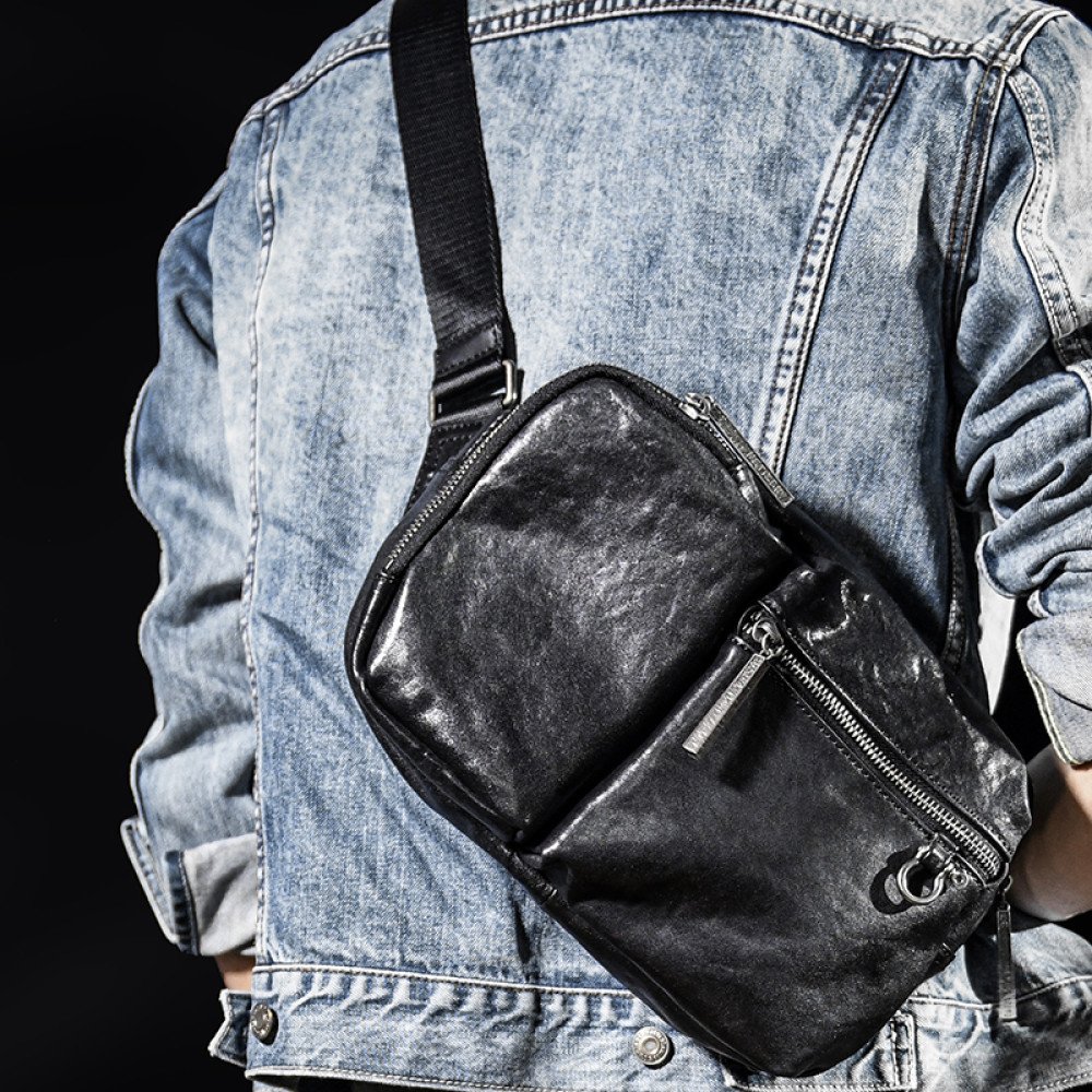 Leather crossbody bag black cross over bag mens