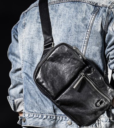 Leather crossbody bag black cross over bag mens