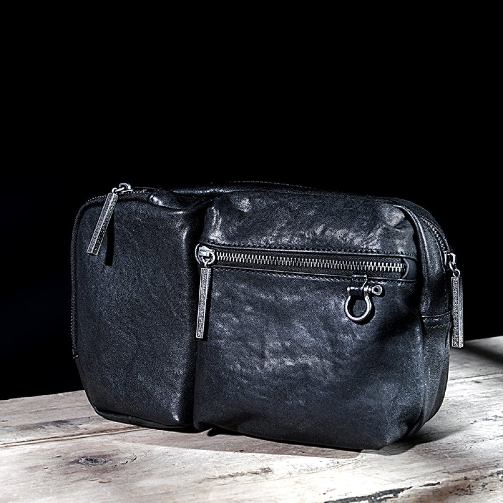 Leather crossbody bag black cross over bag mens