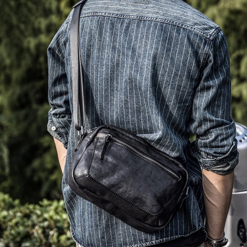 Cross body leather bag purse black messenger bag mens