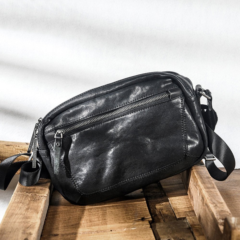 Cross body leather bag purse black messenger bag mens