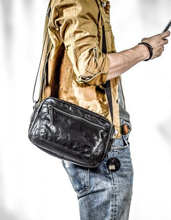 Cross body leather bag purse black messenger bag mens
