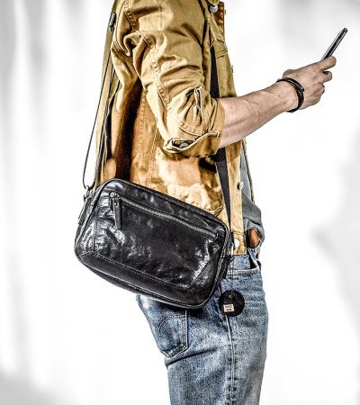 Cross body leather bag purse black messenger bag mens