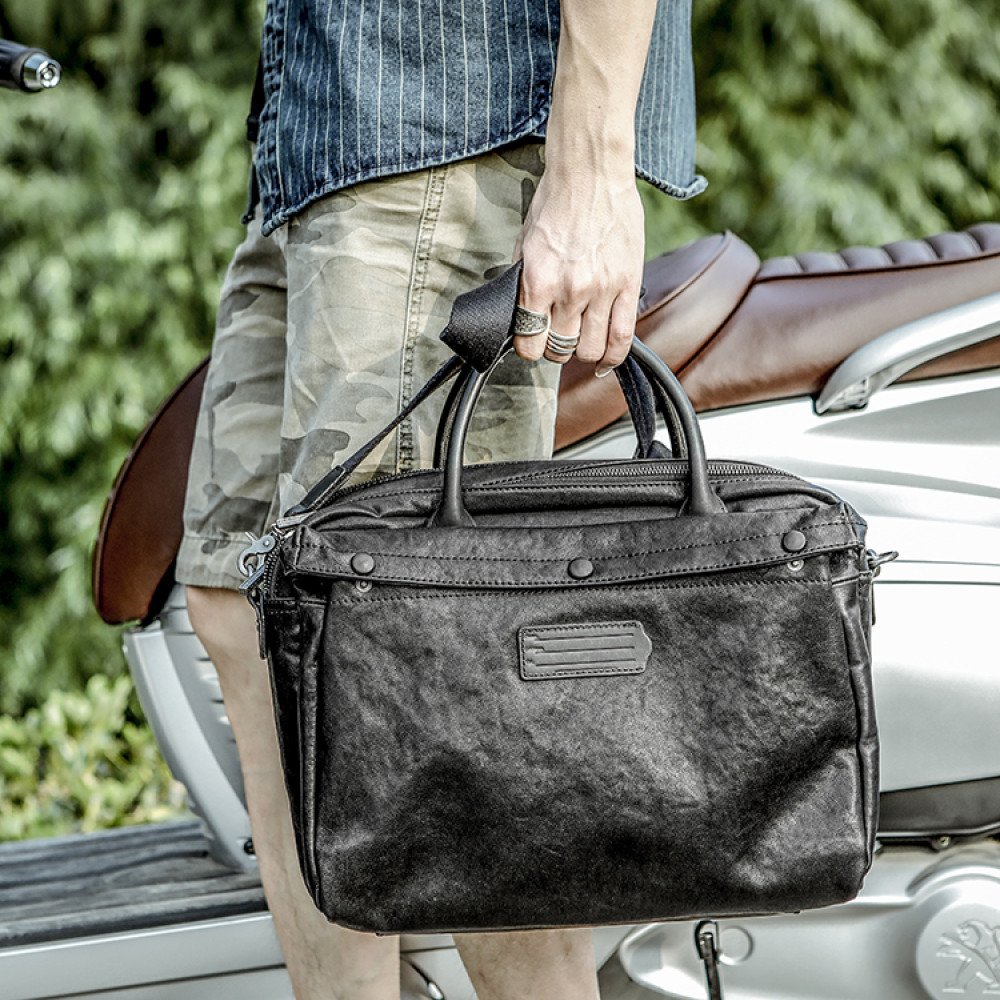 Business leather briefcase black mens briefcase