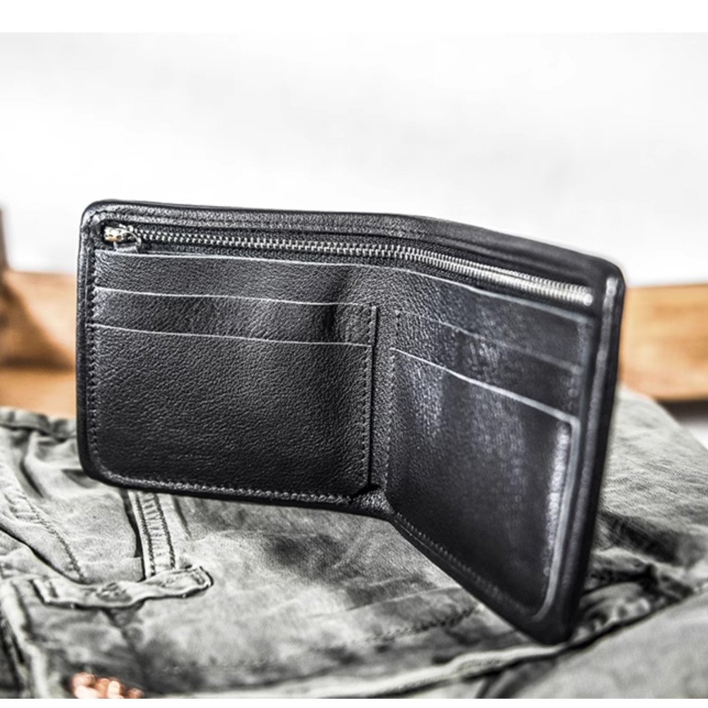 Pocket wallet mens leather money bag black online wallet