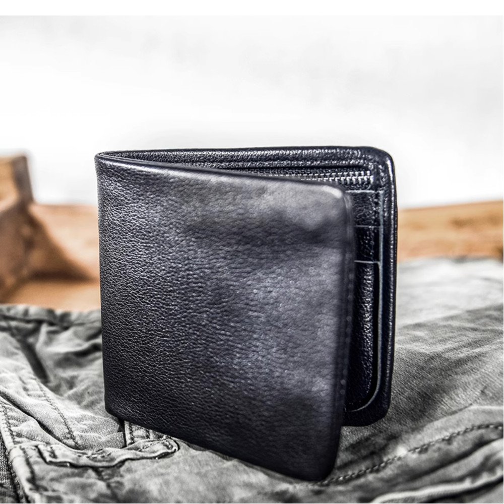 Pocket wallet mens leather money bag black online wallet