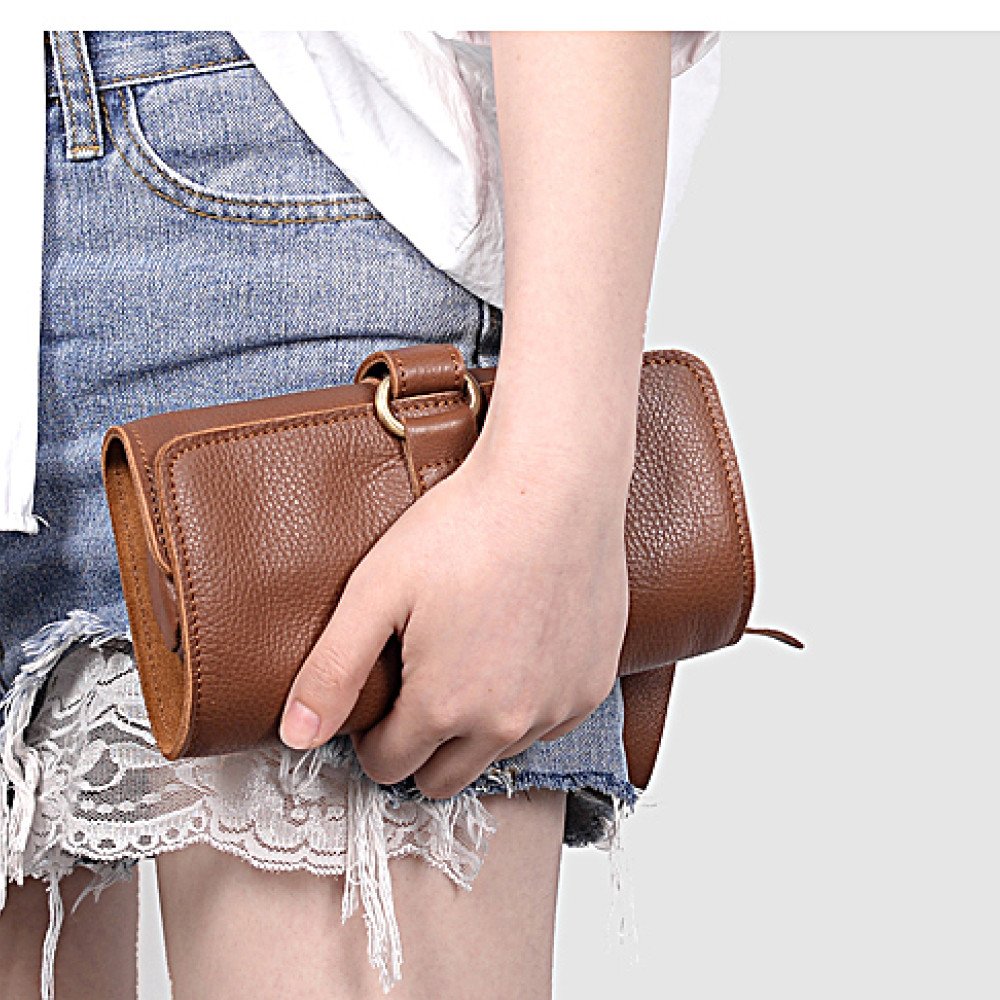 Brown leather clutch foldover clutches for ladies men