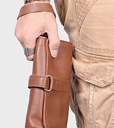 Brown leather clutch foldover clutches for ladies men