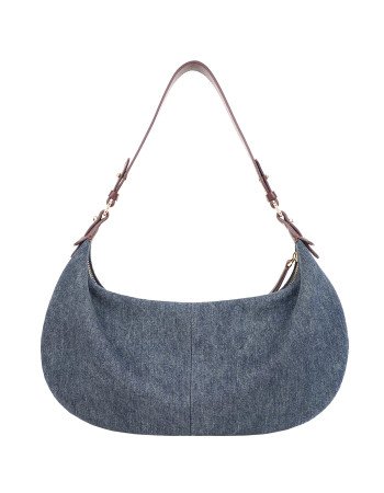 Denim hobo bag with real leather blue shoulder bag