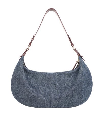 Denim hobo bag with real leather blue shoulder bag