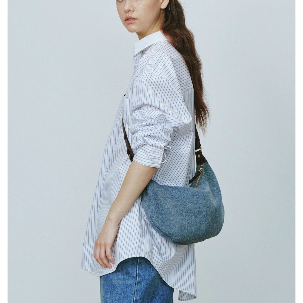 Denim hobo bag with real leather blue shoulder bag
