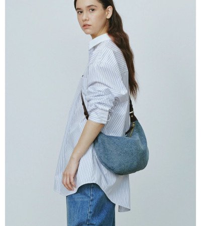 Denim hobo bag with real leather blue shoulder bag