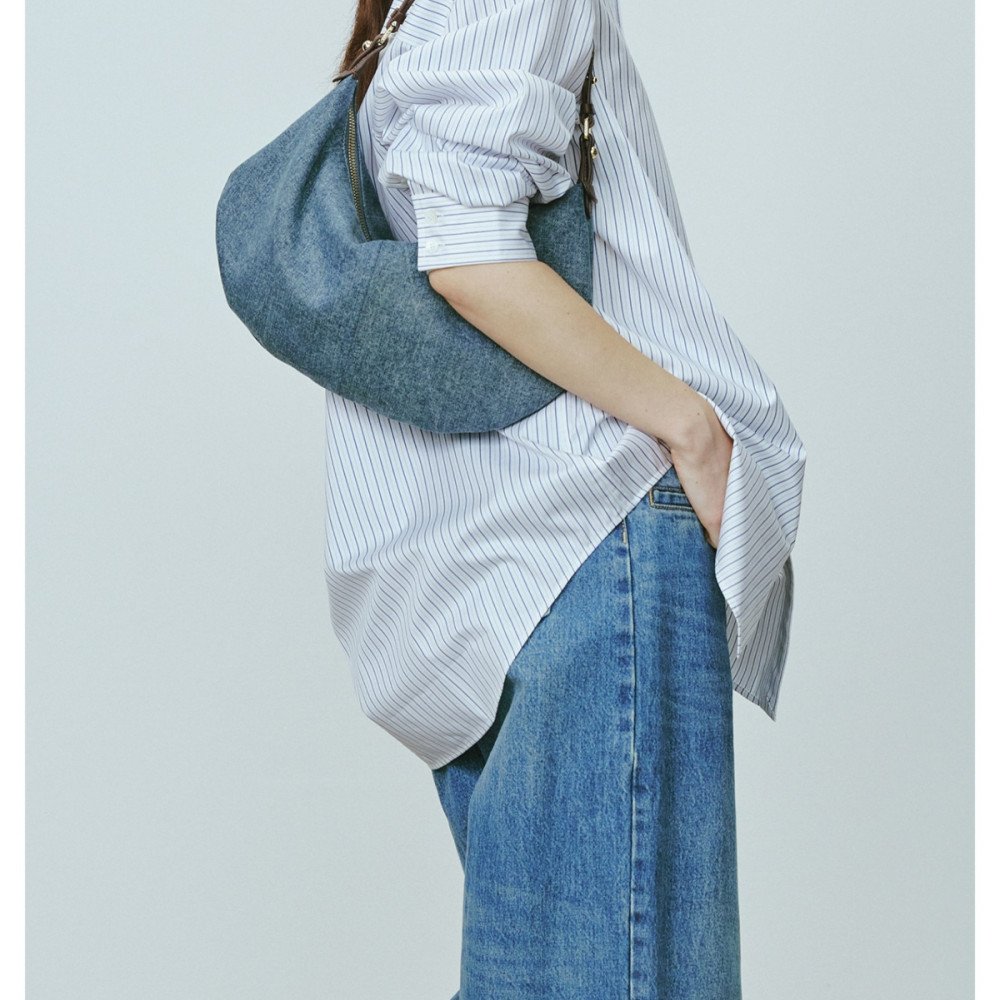 Denim hobo bag with real leather blue shoulder bag