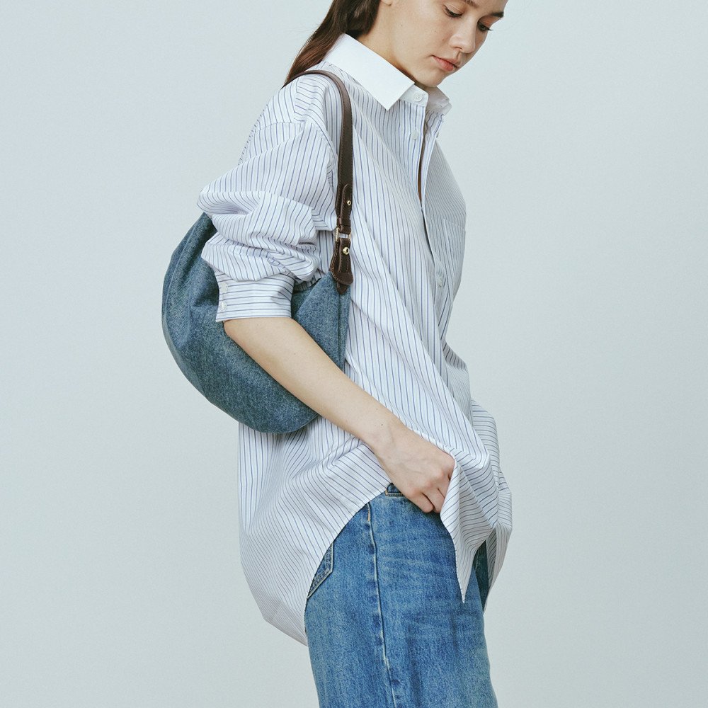 Denim hobo bag with real leather blue shoulder bag