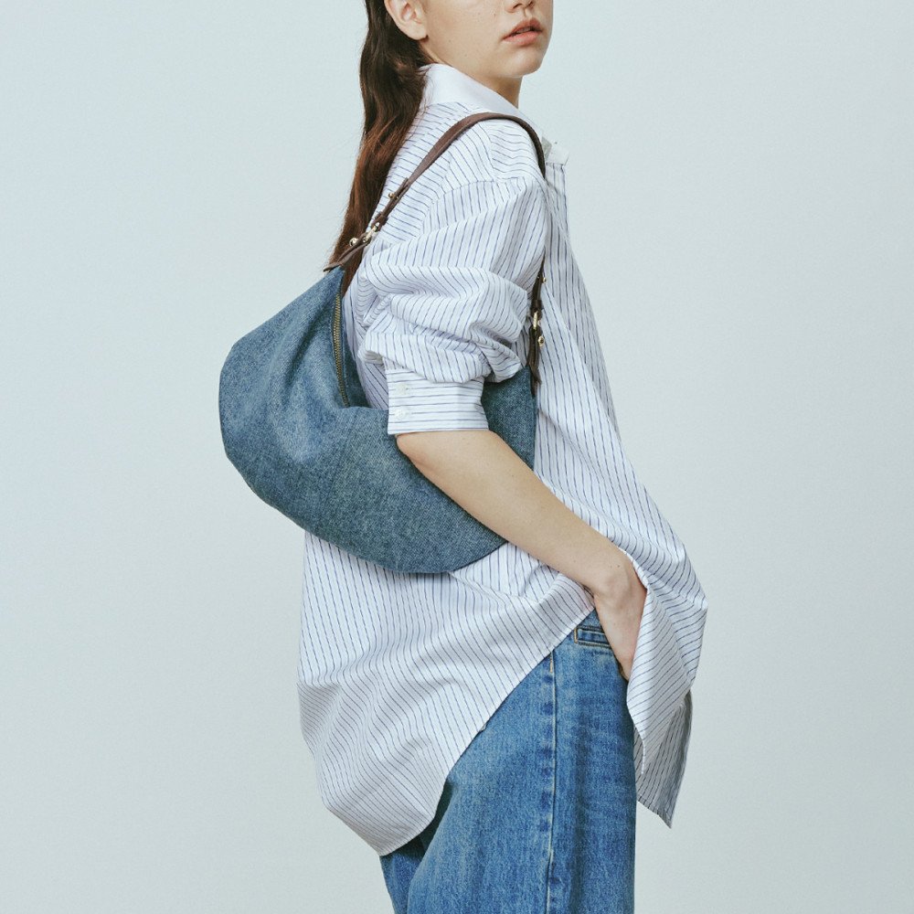 Denim hobo bag with real leather blue shoulder bag