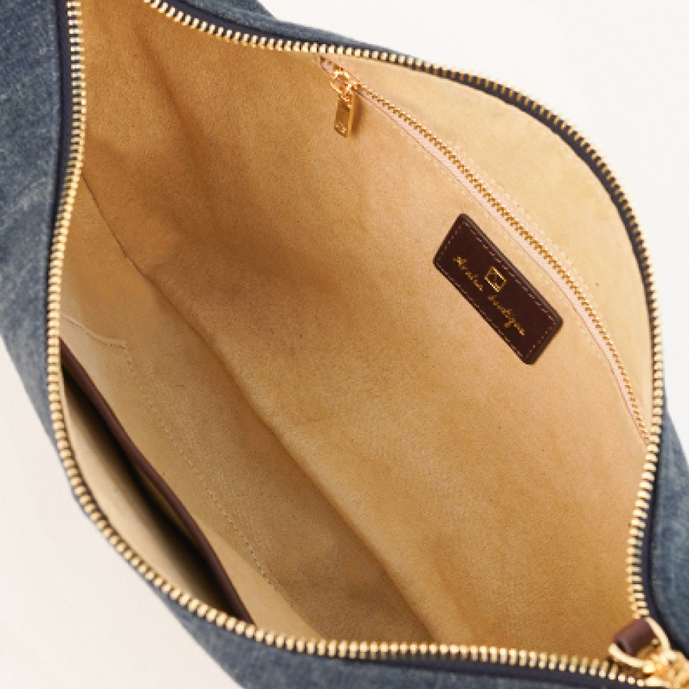 Denim hobo bag with real leather blue shoulder bag Denim hobo bag with real leather blue shoulder bag