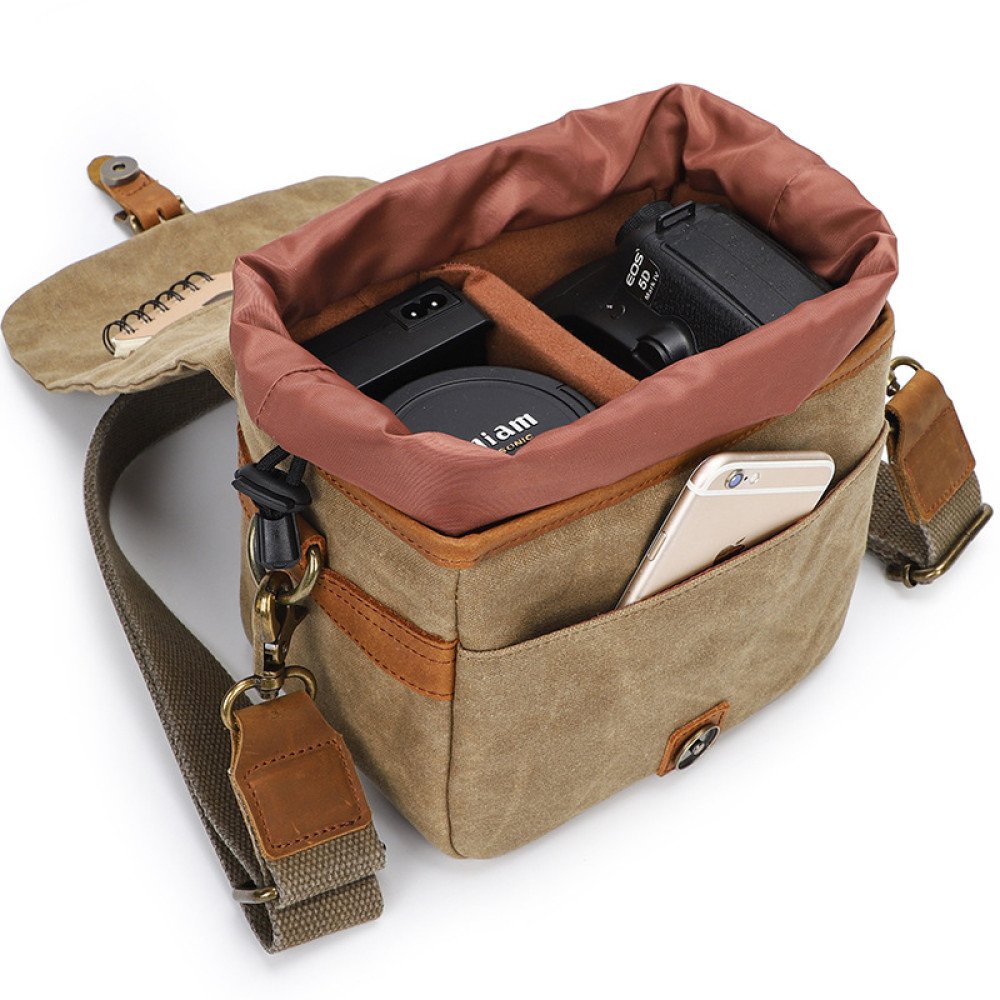Waxed canvas camera bag mini crossbody purse waterproof