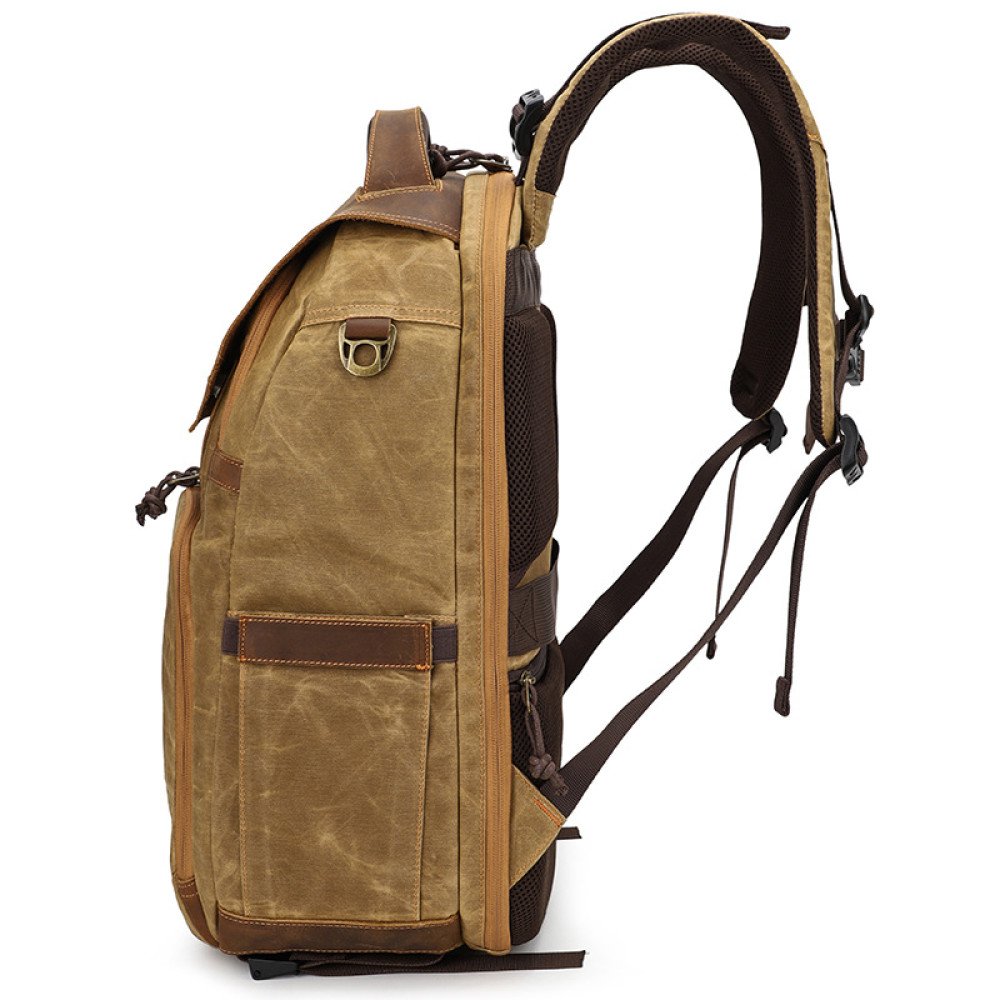 Camera backpack waxed canvas and leather backpack 15.4 laptop bag