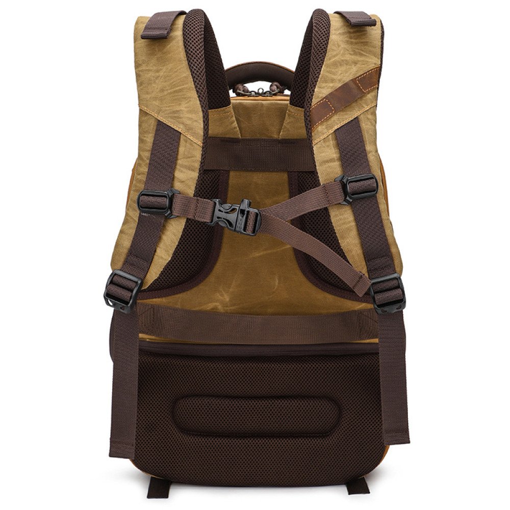 Camera backpack waxed canvas and leather backpack 15.4 laptop bag