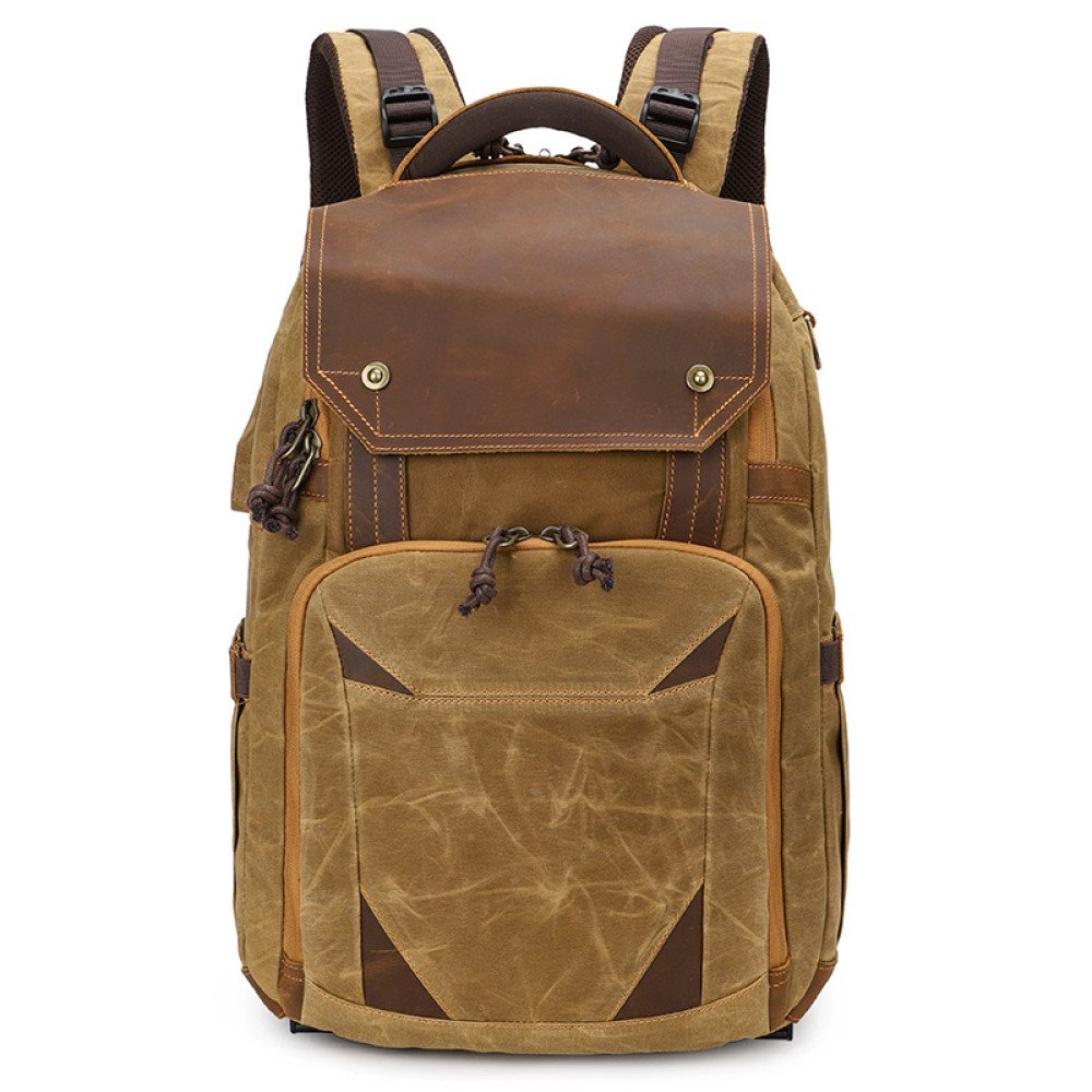 Camera backpack waxed canvas and leather backpack 15.4 laptop bag