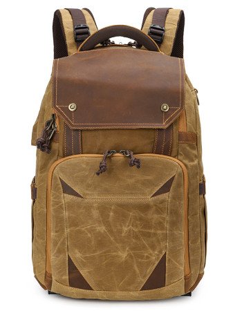 Camera backpack waxed canvas and leather backpack 15.4 laptop bag