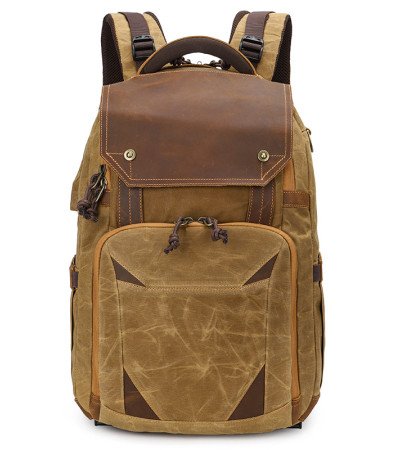 Camera backpack waxed canvas and leather backpack 15.4 laptop bag