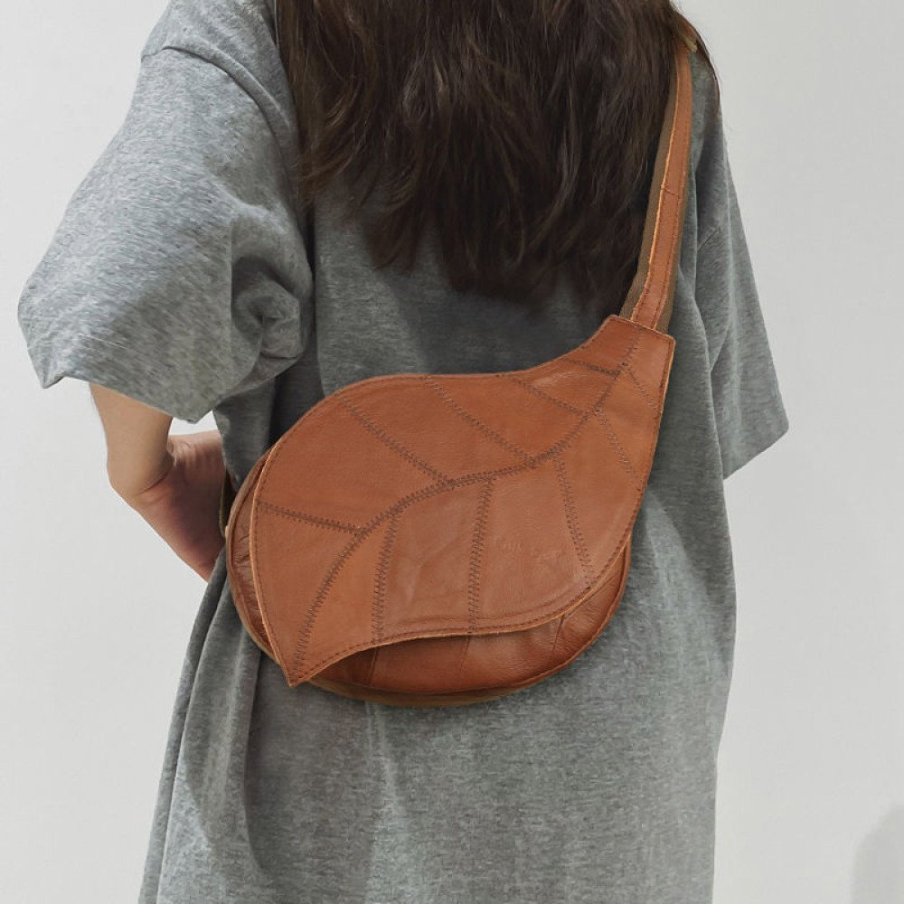 Brown leather sling bag vintage chest sling bag for women