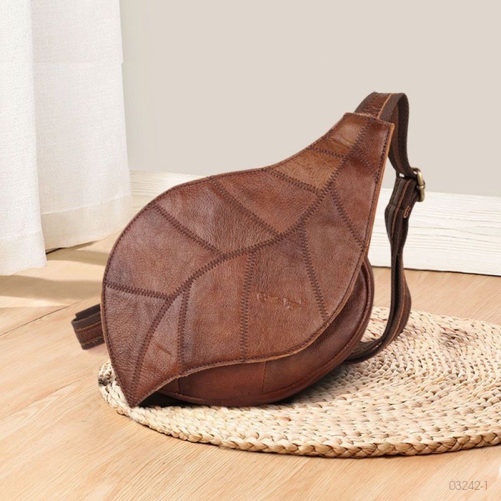 Brown leather sling bag vintage chest sling bag for women