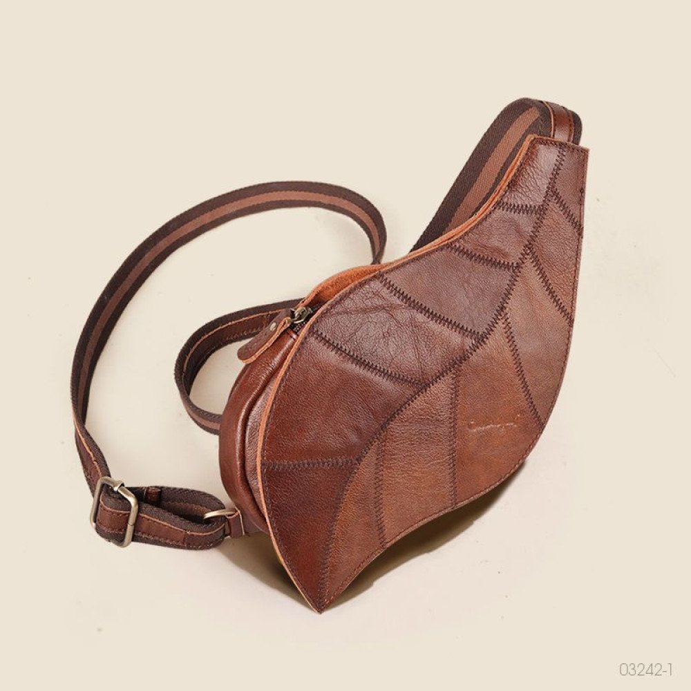 Brown leather sling bag vintage chest sling bag for women