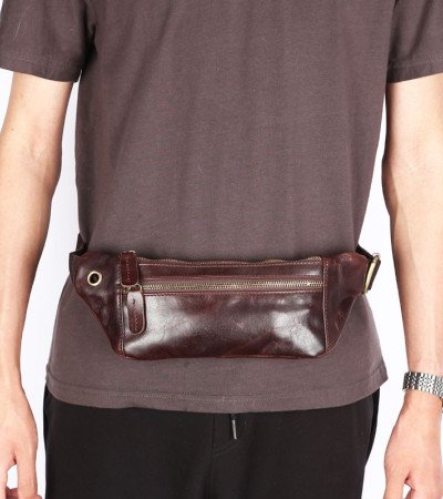 Brown leather belt bag mens leather bum bag